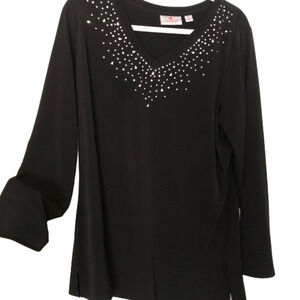Quacker Factory Embellished V-Neck Tunic Long Sleeve